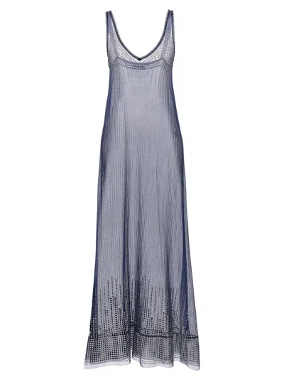 Rabanne Paco  Studded Mesh Dress In Blue