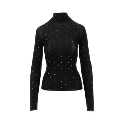 Rabanne Studded Wool Turtleneck Top In Black