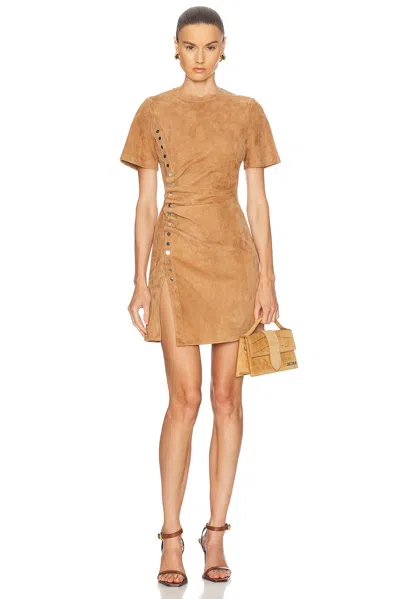 Rabanne Gathered Crewneck Mini Dress In Brown