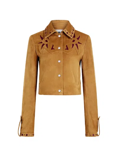 Rabanne Suede Graphic-detail Jacket In Brown