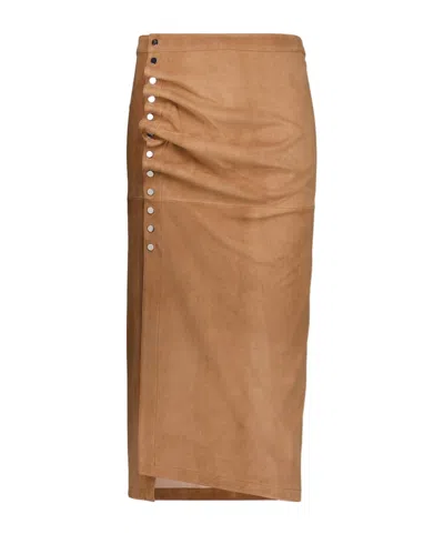 Rabanne Suede Midi Skirt In Brown