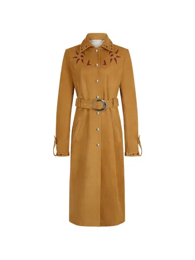Rabanne Suede Trench Coat In Brown
