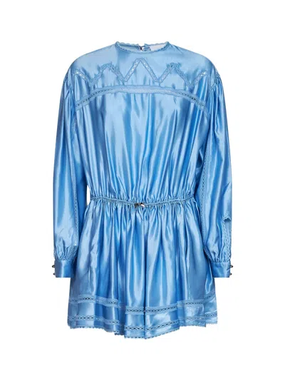 Rabanne Sunset Blue Viscose And Silk Satin Mini Dress With Lace
