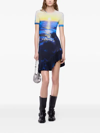 Rabanne Asymmetric Printed Stretch-jersey Mini Dress In Multi