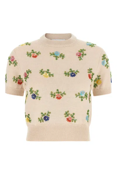 Rabanne Sweater With Beads Embroidery In Neutral