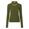 Rabanne Textured Knit Sweater With Braided Detail In Green