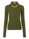 Rabanne Textured Knit Sweater With Braided Detail In Green