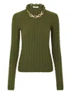 Rabanne Textured Knit Sweater With Braided Detail In Green