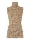 Rabanne Embellished Brushed Cheetah-print Stretch-knit Turtleneck Tank In Neutral
