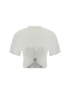 Rabanne White Crewneck Top With Short Sleeves And Ruched Cut-out On The Front In Cotton Woman