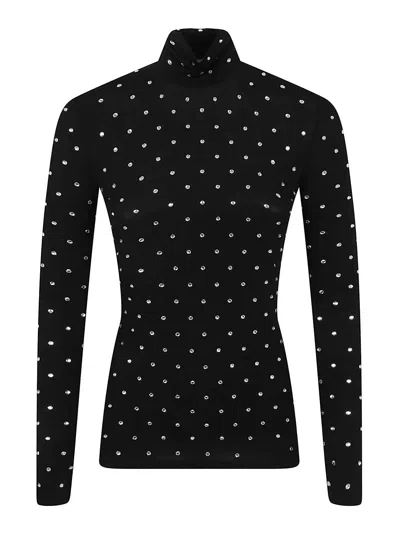 Rabanne Studded Funnel Neck Wool Sweater In Animal Print