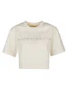 Rabanne Logo-embroidered Cropped T-shirt In Nude