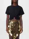 Rabanne Cropped Black Jersey T-shirt With Piercing Detail In Schwarz