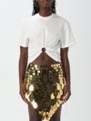 Rabanne White Crewneck Top With Short Sleeves And Ruched Cut-out On The Front In Cotton Woman In Weiss