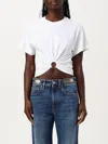 Rabanne White Crewneck Top With Short Sleeves And Ruched Cut-out On The Front In Weiss