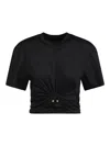 Rabanne Womens Black Ring-embellished Cropped Cotton-jersey T-shirt In Negro