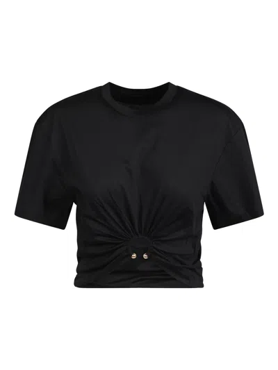 Rabanne Womens Black Ring-embellished Cropped Cotton-jersey T-shirt