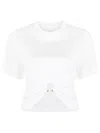 Rabanne White Crewneck Top With Short Sleeves And Ruched Cut-out On The Front In Cotton Woman In White