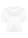 Rabanne White Crewneck Top With Short Sleeves And Ruched Cut-out On The Front In Cotton Woman In White