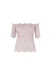 Rabanne Off-the-shoulder Lace Top With Floral Patterns In Gray