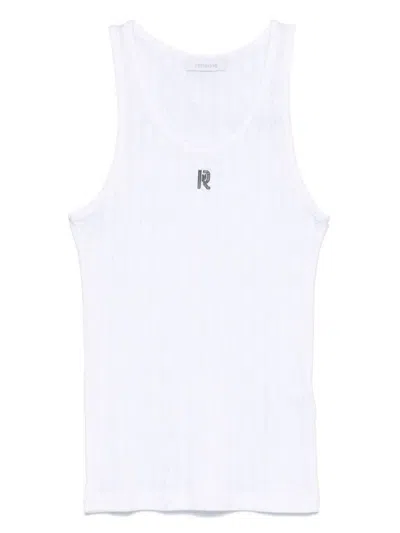 RABANNE RABANNE WHITE COTTON T-SHIRT WITH SILVER LOGO PLAQUE