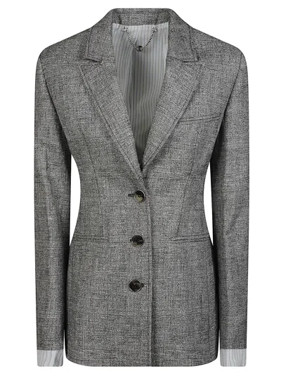 Rabanne Tailored Silk Jacket With Textured Grey Fabric In Gray