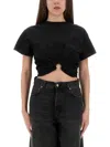 Rabanne Piercing Cropped T-shirt In Black Cotton In Black