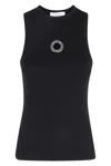 Rabanne Fitted Ribbed Tank Top With Metallic Logo Detail In Black