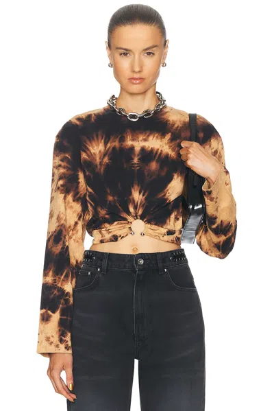 Rabanne Printed Cotton Jersey Draped Top In Black  