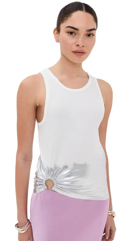 Rabanne Sleeveless Coast Tank Top With Silver Foil And Piercing Details In White