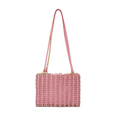 Rabanne Textured Calfskin Pink Shoulder Bag With Scalloped Edges