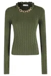 Rabanne Textured Knit Sweater With Braided Detail In Green