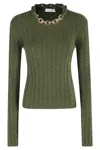 Rabanne Textured Knit Sweater With Braided Detail In Green