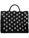 Rabanne Textured Raffia Handbag With Metallic Embellishments In Black