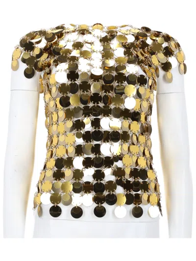 Rabanne The Gold Sparkle Disc Off-shoulder Top In White
