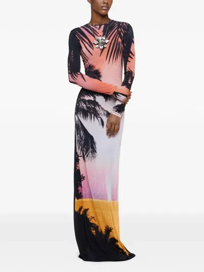 Rabanne Printed Embellished Stretch-jersey Maxi Dress In Multi