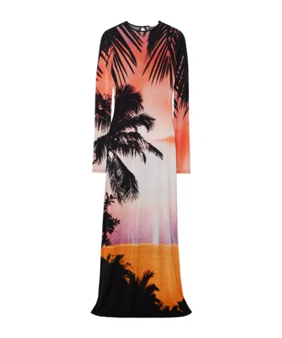 Rabanne Thunderstorm-printed Maxi Dress In Orange