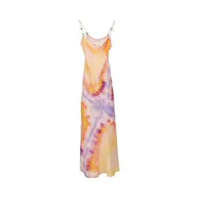 Rabanne Chainmail-embellished Tie-dyed Satin Maxi Dress In Multicolor