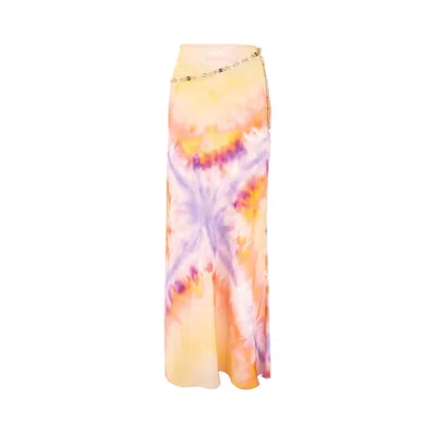Rabanne Chainmail-embellished Tie-dyed Satin Maxi Skirt In Purple