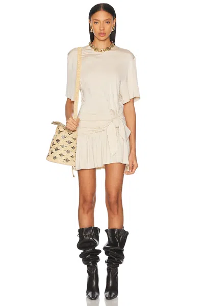 Rabanne Ruffle Hem Crew Neck Dress With Tie Waist In Beige