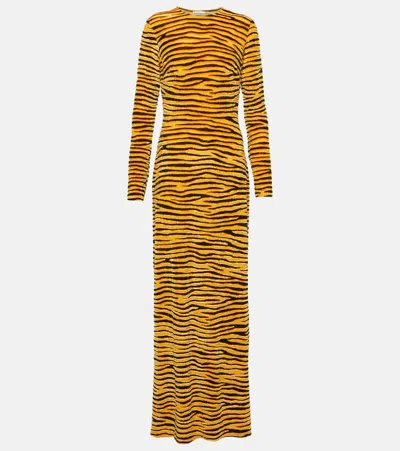 Rabanne Tiger-print Velvet Maxi Dress In Yellow