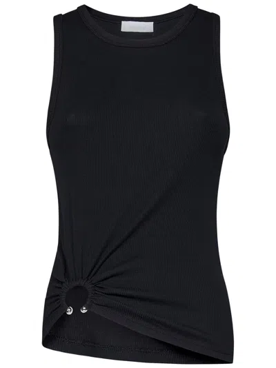 Rabanne Embellished Gathered Ribbed Stretch-cotton Jersey Tank In Black