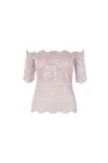Rabanne Off-the-shoulder Lace Top With Floral Patterns In Purple