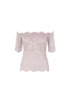Rabanne Off-the-shoulder Lace Top With Floral Patterns In Pink