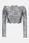 Rabanne Long Sleeve Metallic Lace Top In Gray