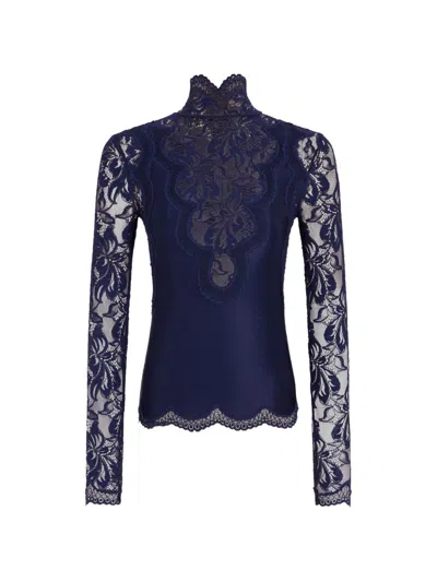 Rabanne Top A Maniche Lunghe In Jersey Di Pizzo  In Blue