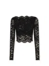Rabanne Fitted Cropped Lace Top With Long Sleeves In Black