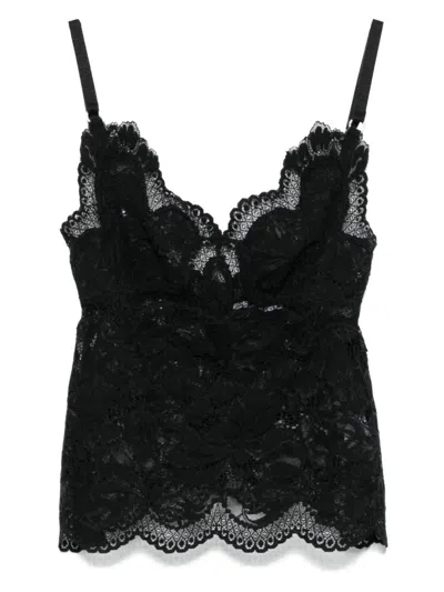 RABANNE RABANNE BLACK LACE TOP WITH V-NECKLINE