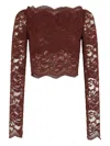 Rabanne Floral Lace Long Sleeve Cropped Top In Brown