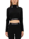 Rabanne Logo-underband Half-zip Crop Top In Black
